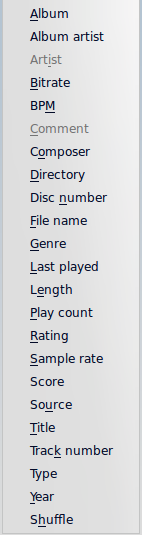 Menu for adding a sorting level.