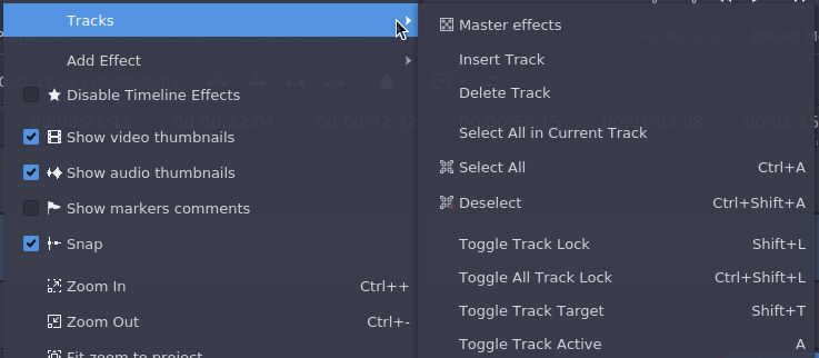 Timeline Menu Tracks