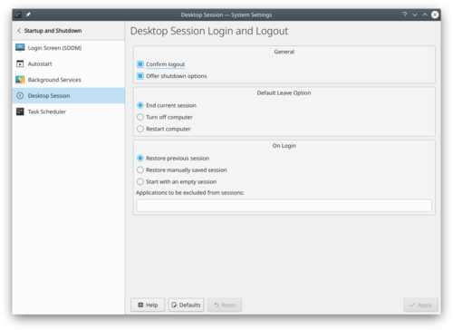 Desktop Session Settings