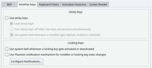 Touches de modification des paramètres d'accessibilité