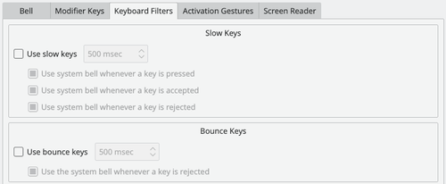 Filtres clavier des paramètres d'aAccessibility settings keybccessibilité